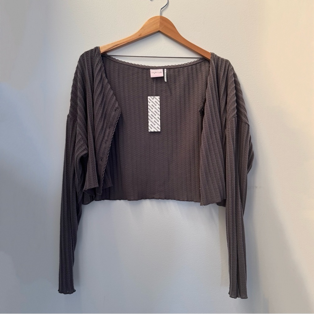 NWT Urban Outfitters Carbon Button Up Ribbed Knit Cardigan L